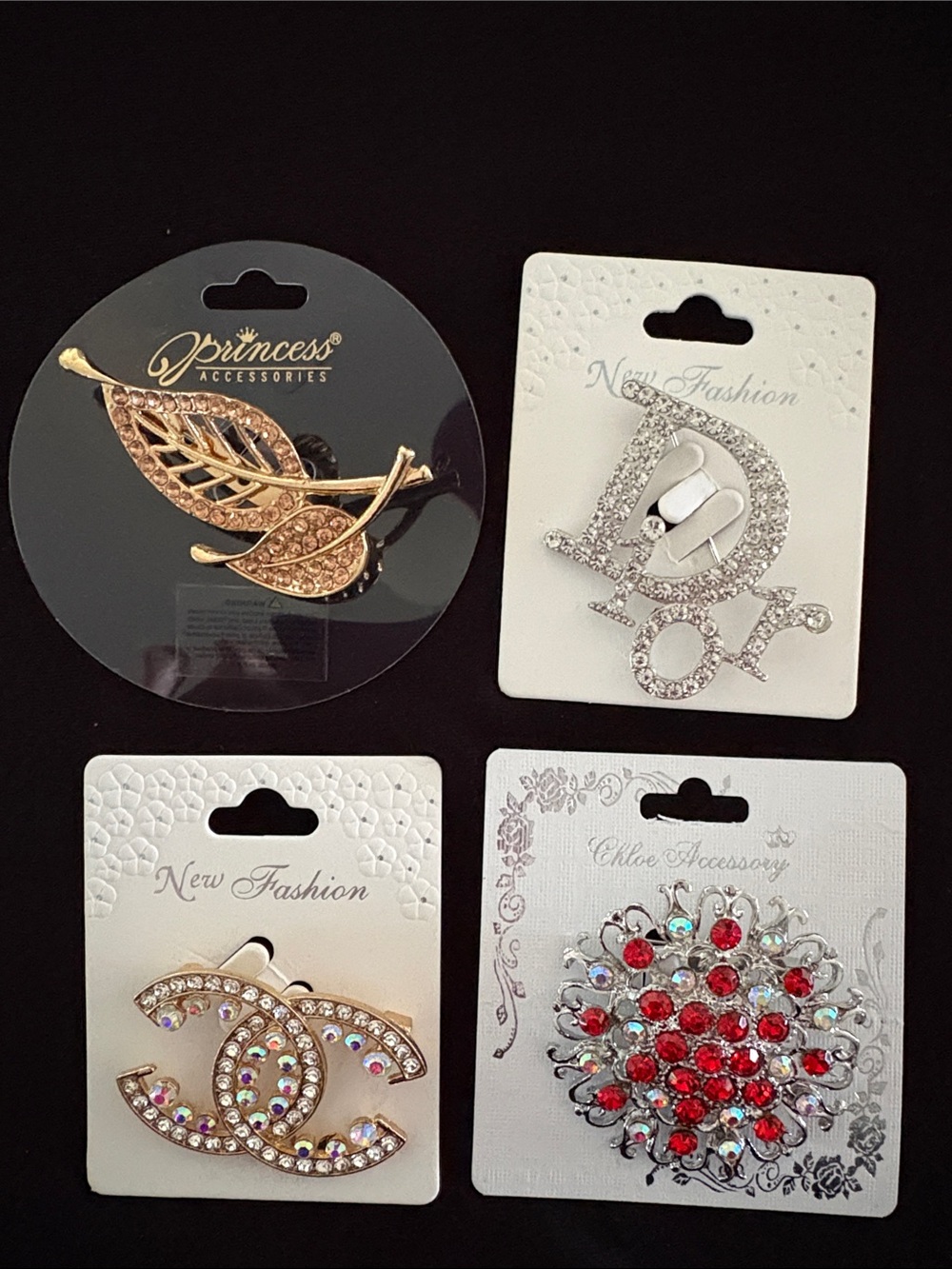 Fashion Brooches Gold and Silver Tone Set of 4